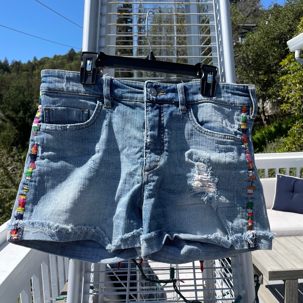 Anthropologie Picro Hyphen Denim Shorts Embroidered Sz 27